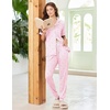 Ekouaer Women Pajama Set Short Sleeve Button Down Pjs with Jogger Pants(Pink Stripe Bow)