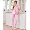 Ekouaer Women Pajama Set Short Sleeve Button Down Pjs with Jogger Pants(Pink Stripe Heart)