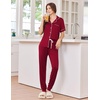 Ekouaer Women Pajama Set Short Sleeve Button Down Pjs with Jogger Pants(Wine Red)