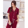 Ekouaer Women Pajama Set Short Sleeve Button Down Pjs with Jogger Pants(Wine Red)