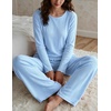 Ekouaer Women’s Long Sleeve Pajama Set Cozy 2 Piece PJS Matching Sleepwear(Blue)