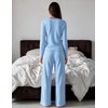 Ekouaer Women’s Long Sleeve Pajama Set Cozy 2 Piece PJS Matching Sleepwear(Blue)
