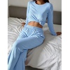 Ekouaer Women’s Long Sleeve Pajama Set Cozy 2 Piece PJS Matching Sleepwear(Blue)
