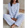 Ekouaer Women’s Long Sleeve Pajama Set Cozy 2 Piece PJS Matching Sleepwear(Cherry Blue)