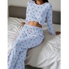 Ekouaer Women’s Long Sleeve Pajama Set Cozy 2 Piece PJS Matching Sleepwear(Cherry Blue)