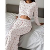 Ekouaer Women’s Long Sleeve Pajama Set Cozy 2 Piece PJS Matching Sleepwear(Cherry White)