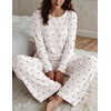 Ekouaer Women’s Long Sleeve Pajama Set Cozy 2 Piece PJS Matching Sleepwear(Cherry White)