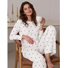Ekouaer Women’s Long Sleeve Pajama Set Cozy 2 Piece PJS Matching Sleepwear(Cherry White)