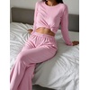 Ekouaer Women’s Long Sleeve Pajama Set Cozy 2 Piece PJS Matching Sleepwear(Pink)