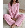 Ekouaer Women’s Long Sleeve Pajama Set Cozy 2 Piece PJS Matching Sleepwear(Pink)