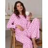 Ekouaer Women’s Long Sleeve Pajama Set Cozy 2 Piece PJS Matching Sleepwear(Pink Bow)