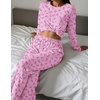 Ekouaer Women’s Long Sleeve Pajama Set Cozy 2 Piece PJS Matching Sleepwear(Pink Bow)