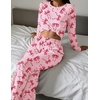 Ekouaer Women’s Long Sleeve Pajama Set Cozy 2 Piece PJS Matching Sleepwear(Red Bow)