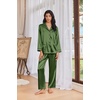 Ekouaer Womens Pajama Sets Satin Silk Pjs Long Sleeve Button Down Sleepwear(Army Green)