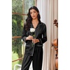 Ekouaer Womens Pajama Sets Satin Silk Pjs Long Sleeve Button Down Sleepwear(Black)