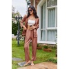 Ekouaer Womens Pajama Sets Satin Silk Pjs Long Sleeve Button Down Sleepwear(Brown)