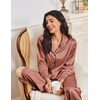 Ekouaer Womens Pajama Sets Satin Silk Pjs Long Sleeve Button Down Sleepwear(Brown)