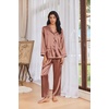 Ekouaer Womens Pajama Sets Satin Silk Pjs Long Sleeve Button Down Sleepwear(Brown)
