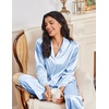 Ekouaer Womens Pajama Sets Satin Silk Pjs Long Sleeve Button Down Sleepwear(Clear Blue)