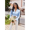 Ekouaer Womens Pajama Sets Satin Silk Pjs Long Sleeve Button Down Sleepwear(Clear Blue)