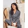 Ekouaer Womens Pajama Sets Satin Silk Pjs Long Sleeve Button Down Sleepwear(Dark Grey)