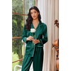 Ekouaer Womens Pajama Sets Satin Silk Pjs Long Sleeve Button Down Sleepwear(Deep Green)