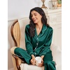 Ekouaer Womens Pajama Sets Satin Silk Pjs Long Sleeve Button Down Sleepwear(Deep Green)