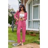 Ekouaer Womens Pajama Sets Satin Silk Pjs Long Sleeve Button Down Sleepwear(Love Striped Hot Pink)