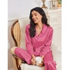 Ekouaer Womens Pajama Sets Satin Silk Pjs Long Sleeve Button Down Sleepwear(Love Striped Hot Pink)