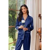 Ekouaer Womens Pajama Sets Satin Silk Pjs Long Sleeve Button Down Sleepwear(Navy Blue)