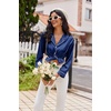 Ekouaer Womens Pajama Sets Satin Silk Pjs Long Sleeve Button Down Sleepwear(Navy Blue)