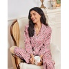 Ekouaer Womens Pajama Sets Satin Silk Pjs Long Sleeve Button Down Sleepwear(Pink Leopard Love)