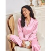 Ekouaer Womens Pajama Sets Satin Silk Pjs Long Sleeve Button Down Sleepwear(Pink Striped)