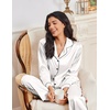Ekouaer Womens Pajama Sets Satin Silk Pjs Long Sleeve Button Down Sleepwear(White)