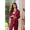 Ekouaer Womens Pajama Sets Satin Silk Pjs Long Sleeve Button Down Sleepwear(Wine Red)