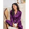 Ekouaer Womens Pajama Sets Satin Silk Pjs Long Sleeve Button Down Sleepwear(Wineberry)