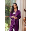 Ekouaer Womens Pajama Sets Satin Silk Pjs Long Sleeve Button Down Sleepwear(Wineberry)