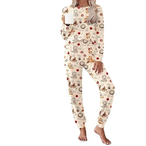 Ekouaer Pajamas Set for Women Soft Comfy Pjs Jogger Lounge Sets(Beige Cat)
