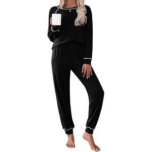 Ekouaer Pajamas Set for Women Soft Comfy Pjs Jogger Lounge Sets(Black)