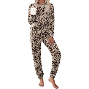 Ekouaer Pajamas Set for Women Soft Comfy Pjs Jogger Lounge Sets(Brown Leopard)