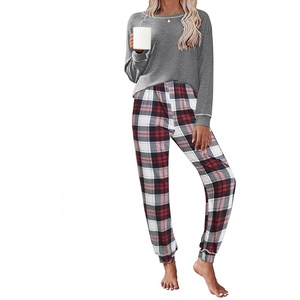 Ekouaer Pajamas Set for Women Soft Comfy Pjs Jogger Lounge Sets(Gray Plaid)