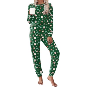 Ekouaer Pajamas Set for Women Soft Comfy Pjs Jogger Lounge Sets(Green Santa)
