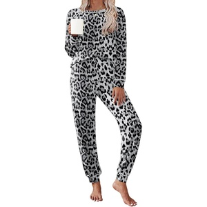 Ekouaer Pajamas Set for Women Soft Comfy Pjs Jogger Lounge Sets(Grey Leopard)