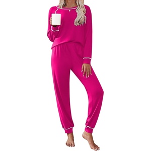 Ekouaer Pajamas Set for Women Soft Comfy Pjs Jogger Lounge Sets(Rose Red)