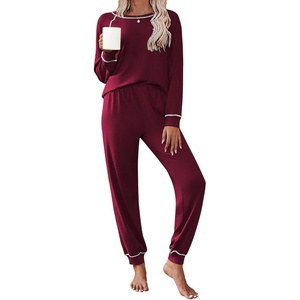 Ekouaer Pajamas Set for Women Soft Comfy Pjs Jogger Lounge Sets(Wine Red)