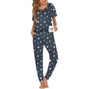 Ekouaer Pajamas for Women Set 2 Piece Short Sleeve Fall Pjs with Pockets(Grey Stars)