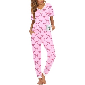 Ekouaer Pajamas for Women Set 2 Piece Short Sleeve Fall Pjs with Pockets(Pink-bow)