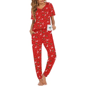 Ekouaer Pajamas for Women Set 2 Piece Short Sleeve Fall Pjs with Pockets(Red Deer Christmas)