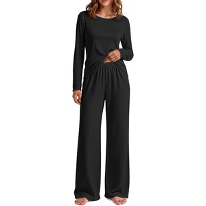 Ekouaer Women’s Long Sleeve Pajama Set Cozy 2 Piece PJS Matching Sleepwear(Black)