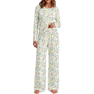 Ekouaer Women’s Long Sleeve Pajama Set Cozy 2 Piece PJS Matching Sleepwear(Floral)